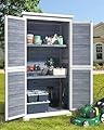 Gizoon Outdoor Storage Cabinet with 3 Shelves, Double Lockable Wooden Garden Shed with Waterproof Roof, Outside Vertical Tall Tool Shed for Yard Patio Lawn Deck-Grey