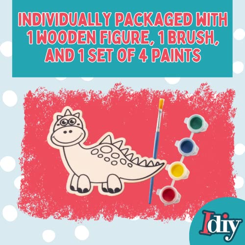 Image of SCS Direct Wood Painting Craft Kit 20 Pack- Summer Arts & Crafts Gifts for Kids - Each Dinosaur Painting Set Comes w /Brush & Paint - Great for Classroom Prizes, Birthday Party Favors, Goodie Bags
