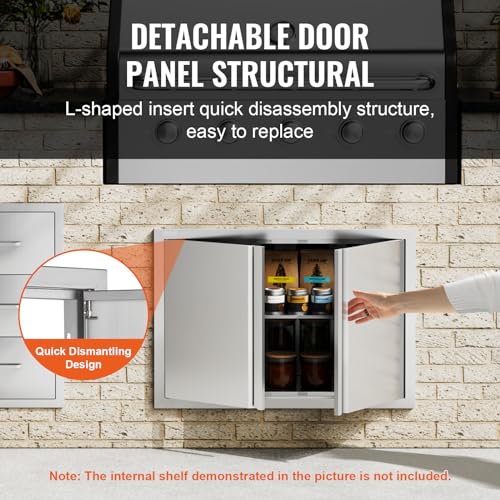 VEVOR BBQ Access Door, 30.5W x 21H Inch Double Outdoor Kitchen, Stainless Steel Flush Mount, Wall Vertical with Recessed Handles, for BBQ Island, Grilling Station, Outside Cabinet by VEVOR - Image 4