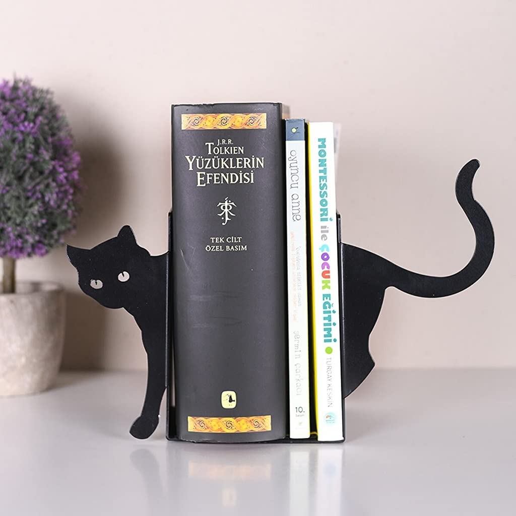 Fermalibri A Forma Di Gatto, 2 Pezzi, Metallo Nero, Per Libreria, Scrivania, Casa