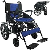 Portable Electric Wheelchair for Adults, Foldable Dual Motorized Power Wheelchairs, All Terrain Folding Wheel Chair, Comfortable Lightweight Travel Wheelchair (Blue)