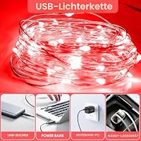 Rot Led Lichterkette USB, 10M 100LED Mini Valentinstag Lichterkette, Kupferdraht Lichterketten Wasserdichte für Innen Aussen Weihnachten Party Hochzeit Valentinstag Deko – Ansicht 7