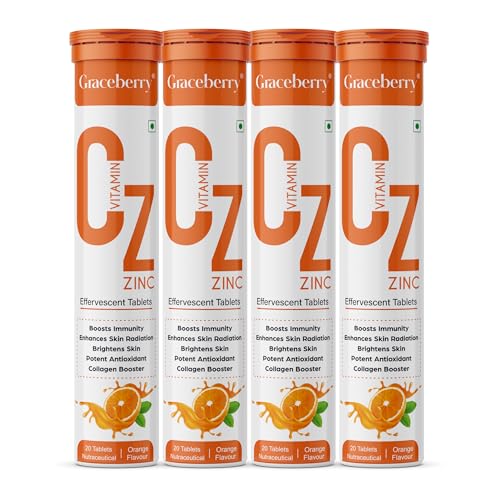 Image of Graceberry Natural Vitamin C + Zinc 1000mg with Amla, Orange Extract Supports Organic Immunity Booster 80 Effervescent Tablets| Helps Build Collagen For Healthy Nail, Hair & Skin
