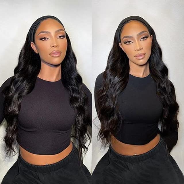 Black Headband Wig Dark Brown Long Wavy Synthetic Heat Safe Wig Glueless Daily - View #5