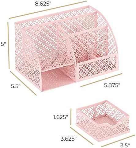 Vista 6 de BLU MONACO Organizador de escritorio rosa claro Lindo organizador de escritorio de metal con cajón y 6 compartimentos Almacenamiento
