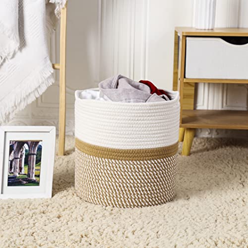 11X11X11 Inch Cotton Rope Baskets For Shelf, Cube Storage Bins For Toy Cloth Blanket Organizing, Baby Nursery Basket, 3 Pack White & Brown #TOP5