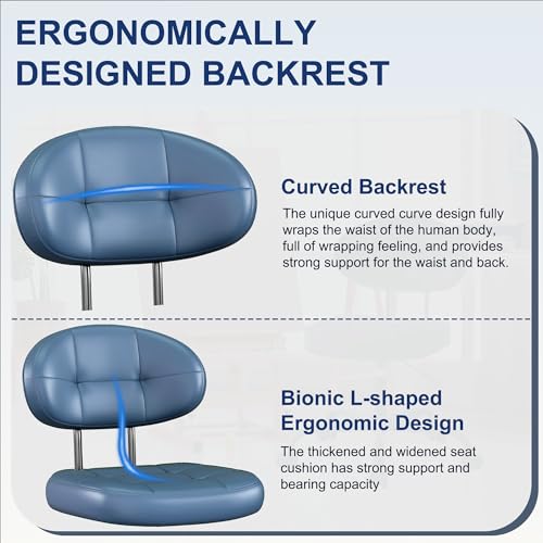 Image of Misolant Vanity Chair with Back, Small Armless Cute Office Chair with Wheels and Lumbar Support, Comfy PU Leather Desk Computer Chairs with Adjustable Height, 360Swivel for Home Bedroom, Navy Blue