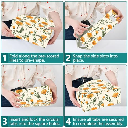 Porte-documents pliables pour magazines et essentiels de bureau rétro coquelicot