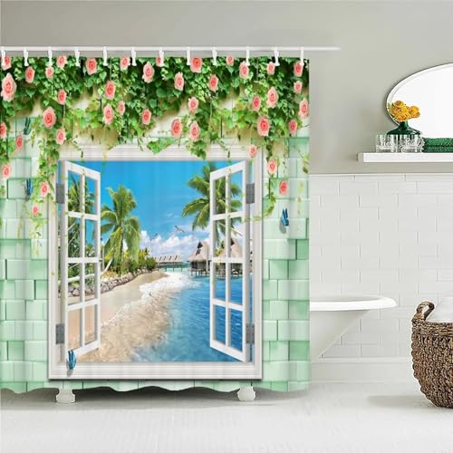 Rideau de douche haut de gamme effet 3D paysage textile imperméable de qualité supérieure