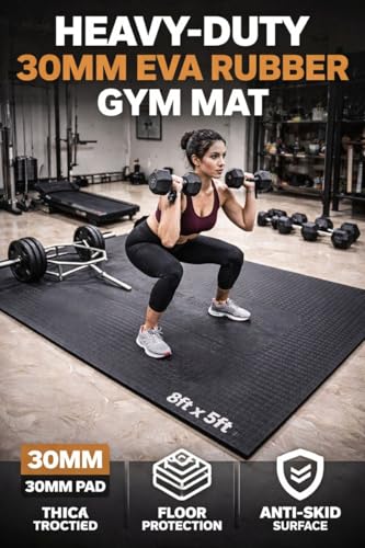 Image of UltraFloor EVA Rubber Gym Flooring Mat 8x5 Ft | 30mm Thick Shock-Absorbing Base for Treadmill & Weight Training | Anti-Slip, Sound-Dampening Exercise Pad