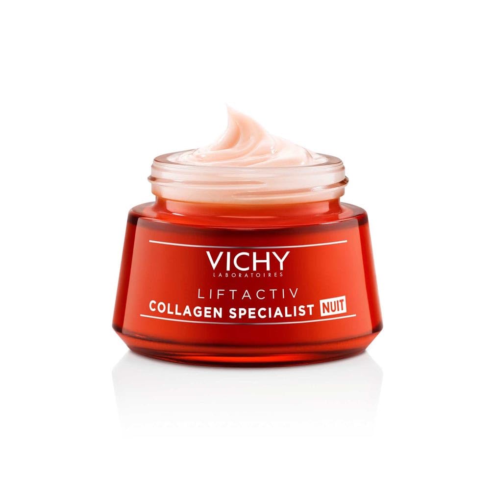 Vichy Crema Noche Reafirmante Biopéptidos, Antiedad Especializada en Colágeno, Alisa y Rellena, Enriquecida con Vitamina Cg, Apta para todo tipo de pieles, Liftactiv Collagen Specialist , 50ml