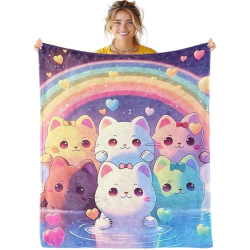 Jiospet Kids Cat Throw - Rainbow Cat Blanket for Girls Room, Gift for Christmas, Halloween, Valentine's Day, Easter, Teenager, Child, 50
