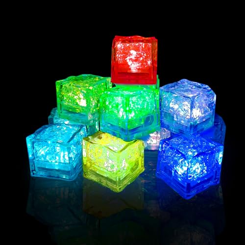 Light Up Ice Cubes for Drinks 48 Pack 7-Color Light Up Ice Cube IP67 Waterproof Led Ice Cube Reusable Ice Cubes for Cocktails Bar Nightclub Party Wedding Swimming Pool Bath Garden Decor