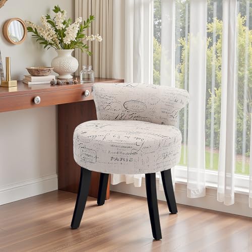 Warmiehomy Dressing Table Stool with Solid Wood Legs and Back Comfy Makeup Vanity Table Stool Chair for Bedroom Dressing Table, Kindergarten, Beige - Image 7