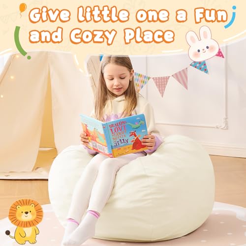 Image of Bean Bag Chairs for Kids - 2.5FT Round Memory Foam Furniture BeanBag Chair - Kids /Teens Bean Bag Sofa with Soft Micro Fiber Cover - Fluffy Couch for Playroom Living Room Bedroom, Ivory