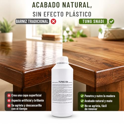 Miniatura 3 de 1 L. Aceite De Tung 100 Puro Cuidado Natural De La Madera De Interiores Y Exteriores No Altera El Color Dejando Una Capa Impermeable Muy Resistente. - Snadi