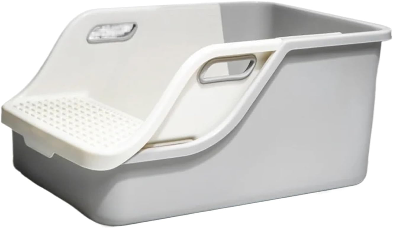 Extra Large Semi-Closed Sloth Cat Litter Box | Open, Easy Clean, Spatter-Proof Pet Cat Potty(White and Grey)