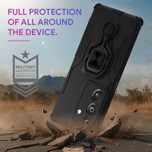 Image of Pikkme Back Cover for Samsung Galaxy M36 5G Tough Armor 360 Camera Protection Raised Edges & Kickstand Bumper Case (Black)