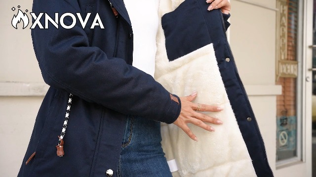 Xnova Winterjassen met fleece voor dames, warme katoenen parka-jassen voor dames, gewatteerde thermische overjas met capuchon en trekkoord, ritssluiting (Karamel, M