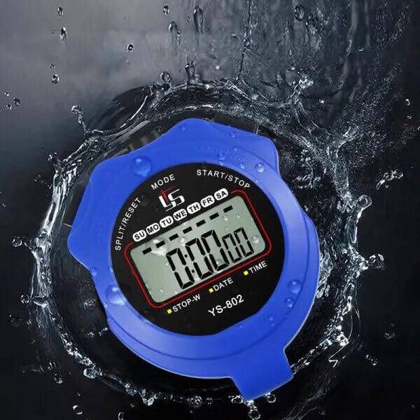 Generic Sports Stopwatch Timer Lap Split Digital Stopwatch with Clock Calendar Alarm, Large Display Shockproof Stopwatch for Coaches Swimming Running Sports Training (Blue) - Image 3