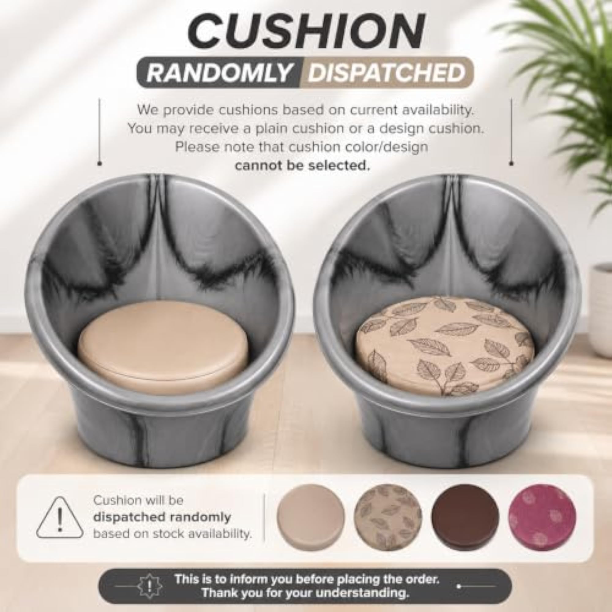 Plastic Tub Chair with Soft Cushion, Pack of 2
