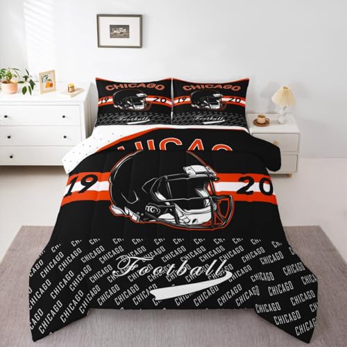 Feelyou Football Comforter Set Twin Size Chicago Bedding Set for Kids Boys Girls Football City Duvet Quilt Sports Games Bedroom Decor Microfiber 2 Pcs with 1 Pillow Cases