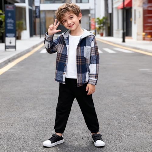 Image of Size 2-6 Years Toddler Boys Clothes Plaid Hooded & Pants 2 Piece Set Kids Boys Fall Outfits Sets