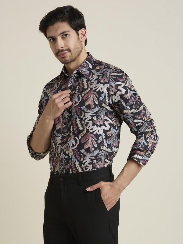 Image of MARK & ALBERT Men's Printed Full Sleeves Regular Fit Shirt Blue | 100% Cotton Stretchable Fabric