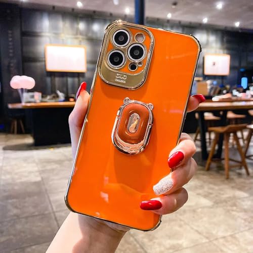 Coque iPhone 11 galvanisée orange avec anneau support pour modèles 12 13 14 15 Pro Max