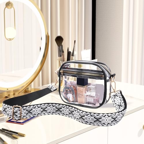 Image of Fibrdoo Clear Bag Stadium Approved, Leather Clear Crossbody Purse Bag for Concerts Sports Events Festivals