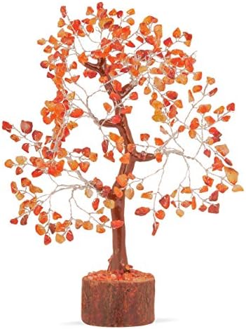 FASHIONZAADI Carnelian Feng Shui Gemstone Crystal Tree Bonsai Trees For Chakra Healing Stone Crystal Good luck Home Decoration House Spiritual Gift Office Table Decor size 10-12 inch (Silver Wire)