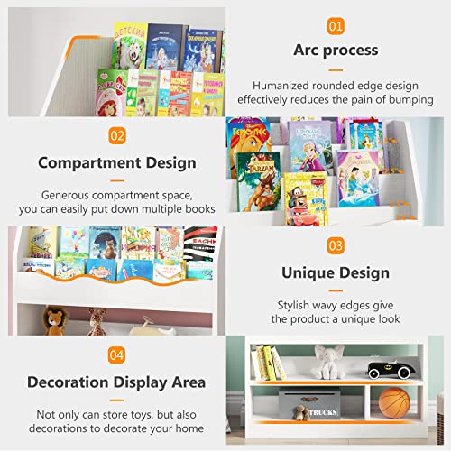 Tribesigns Kids Bookshelf, Children's Bookcase Display Stand, Kids Toy Storage Organizer Rack, Wooden White Bookshelves For Kid's Room, Playroom, Homeschool, Classroom, Kindergarten #TOP4