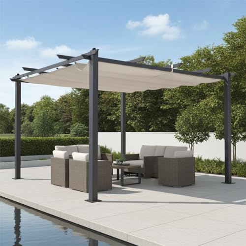 Jet-line® | Alu Pavillon Outdoor Luxor | 4 x 3 m | Pergola Überdachung | Sonnenschutz Terrasse| Garten | anthrazit-beige | Sonnenschutz | Sonnendach...