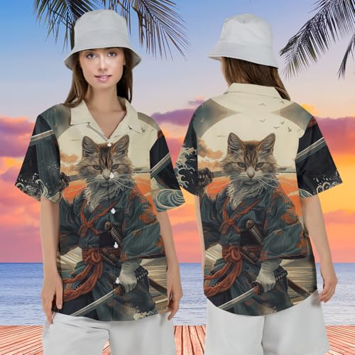 Samurai Warrior Hawaiian Shirt for Men - Japanese Art Button Down Shirts for Men Short Sleeve Series 1212