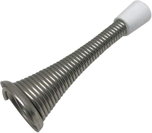 Litepak Tope de puerta de resorte de 3 pulgadas de acero resistente de alta calidad con parachoques de plástico (níquel satinado, 1 unidad)