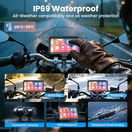Image of Wonvon 6.25 inch Motorcycle CarPlay Display Wireless Apple CarPlay | Android Auto GPS Navigation, 2K Dual Dash Cam, IP69 Waterproof, Anti-Glare Screen, Quick Release Mount
