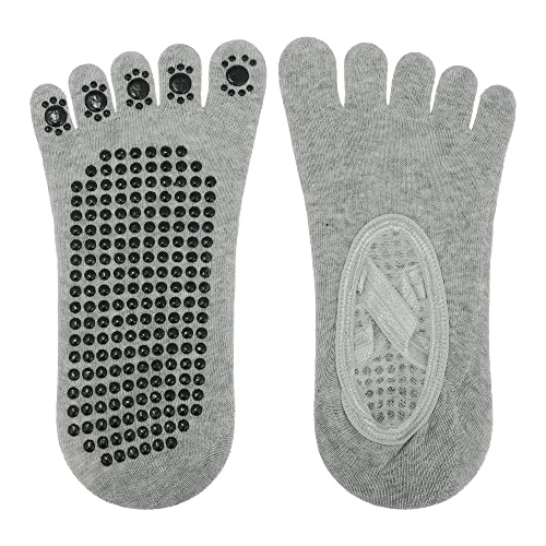 3 Pair Yoga Socks Five Toe Socks, Ballet Socks Non Slip with Grips for Women, Light Gray4