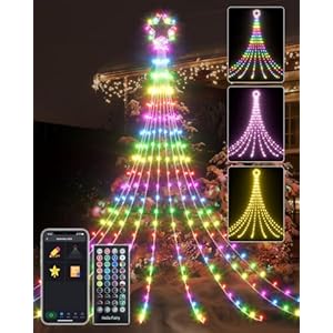 23FT Outdoor Christmas Decorations Star String Lights, Smart RGB Led Tree Lights Waterfall DIY Preset Scenes App Remote Control Large Unique Yard Lights for Outside Roof Home Xmas Holiday Decor