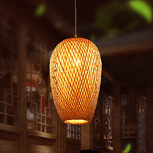 Lámpara colgante de bambú estilo japonés retro E27 con cable ajustable para techos de salones 4