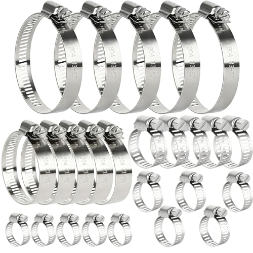 Stainless Steel Hose Clamps Assortment Kit, 25 Pieces Worm Gear
