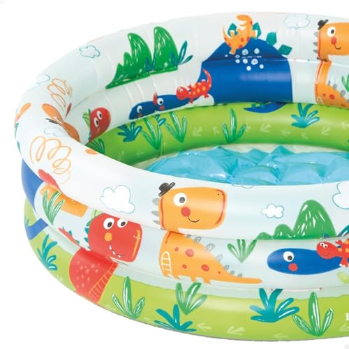 Image of MiniExplorer Dino Buddies 3-Ring Inflatable Kiddie Pool - Baby Swimming & Beach Pool for Kids | Multicolor Water Play Tub for Toddlers | Compact, Durable & Easy to Inflate | Indoor & Outdoor Use