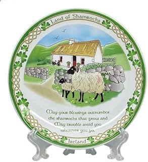 Blessing Plate Farm Print Land of Shamrock Ceramic Bone China Kitchenware Souvenir St Patrick's Day Housewarming Gift Diameter 4"", medium