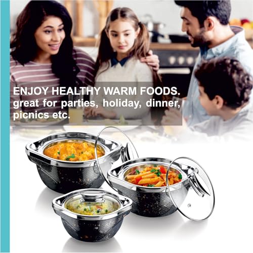Image of Signoraware Royal Bliss BPA Free Plastic Casserole Set| Inner Steel & Outer Plastic| Safe & Durable Gifting Set| Ideal for Storing Chapatti, Rice & Curries (1L+ 1.5L+ 2L| Setof3| Black)