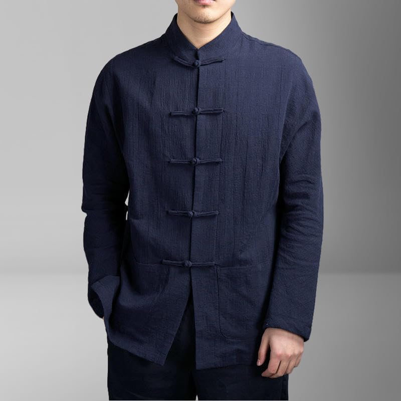 Chemise homme lin de qualité supérieure coupe rétro à col officier - 2