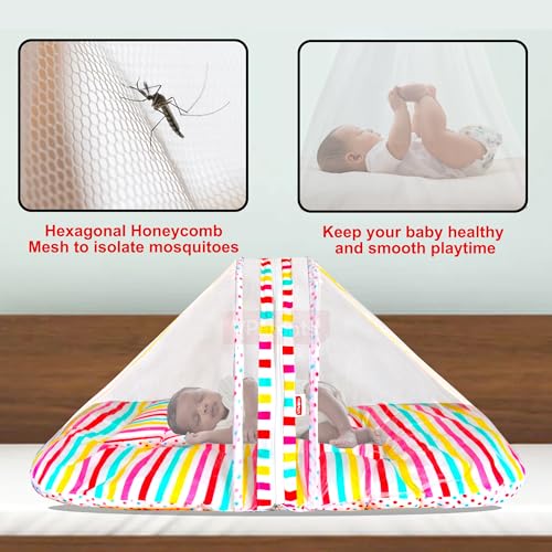 Image of VParents Mite (Stripes) Cotton Bedding Set & Mosquito Net