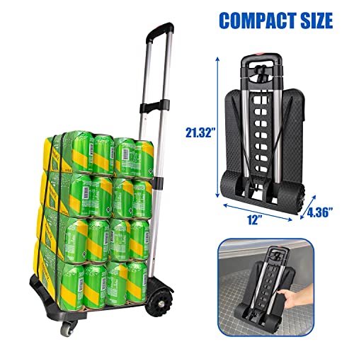 APOXCON Folding Hand Truck, 270 LB Heavy Duty Dolly Cart with Two 360° Rotating Front Wheels & Two Rear Tank Wheels, Aluminum Lightweight Luggage Cart for Moving Home Office Shopping Travel Use