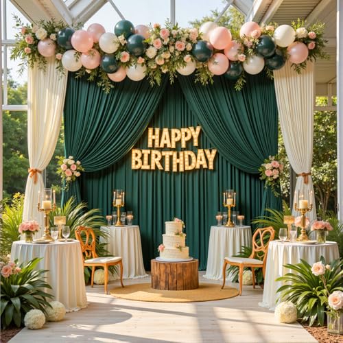 Image of 30ftx12ft Hunter Green Backdrop Curtains for Parties, Wrinkle Free Polyester Hunter Green Photo Backdrop Drapes 6 Panels 12 ft Long Back Drop Cloth for Wedding Birthday Photography Background Party