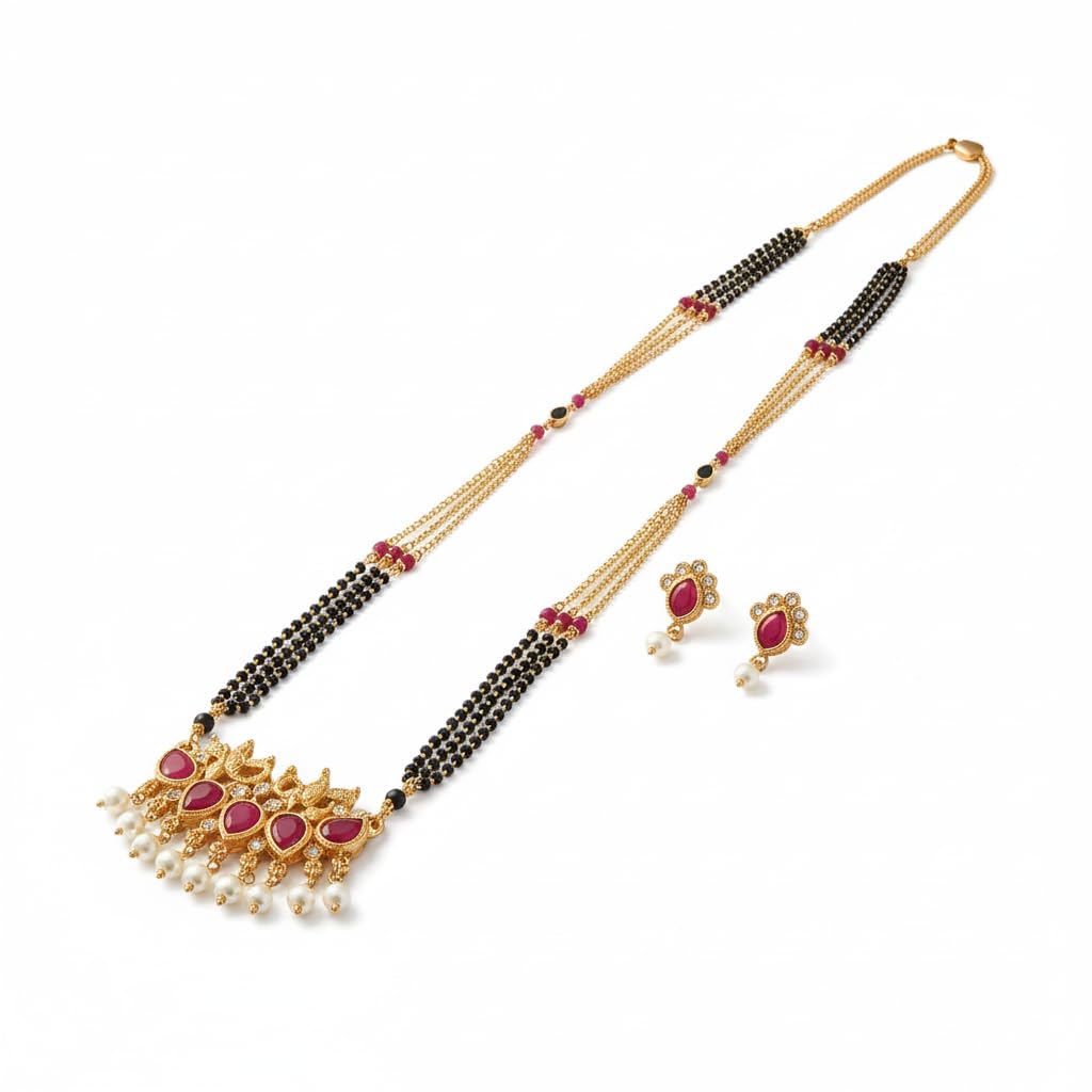 Traditional Patti 36-Inch Gold-Plated Mangalsutra for Women | Maharashtrian Long Black Beads Mangal Sutra | Micropolish stylish Jewelry
