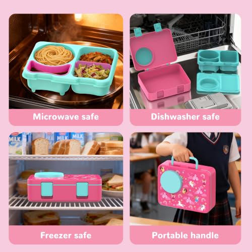 Image of Bento Box for Kids, Leakproof Kids Lunch Box with 8.5OZ Thermo Food Jar & Lunch Bag, 3-4 Compartments Toddler Insulated Lunch Box for Girls, BPA Free Lunch Containers for School Daycare