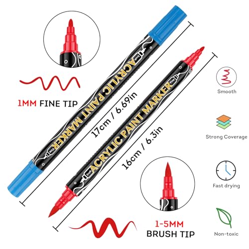 Dual Tip Markers Set72 colors- Acrylic Paint Markers Colouring Pens for Rock Painting,Wood, Canvas, Stone,Glass, Ceramic Surfaces,Making Art Supplies - Image 3